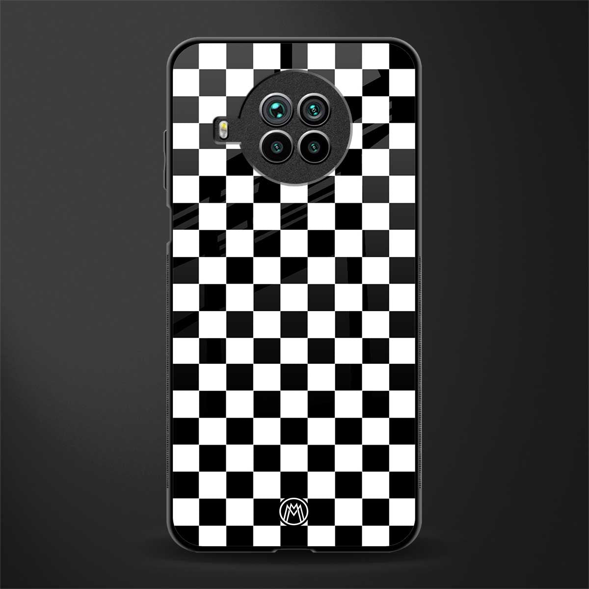 black & white check pattern glass case for mi 10i image