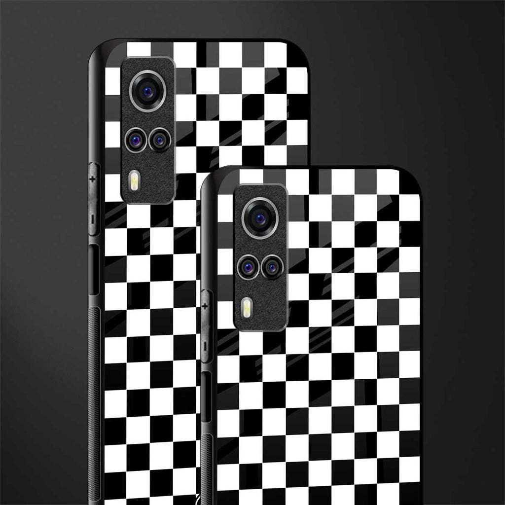 black & white check pattern glass case for vivo y53s image-2