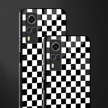 black & white check pattern glass case for vivo y51 image-2