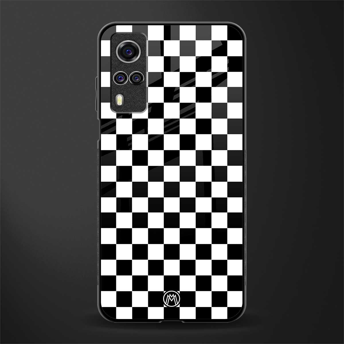 black & white check pattern glass case for vivo y31 image