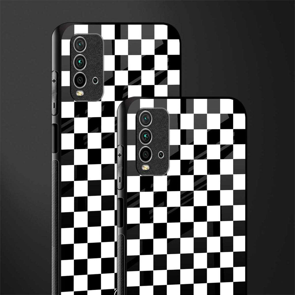 black & white check pattern glass case for redmi 9 power image-2