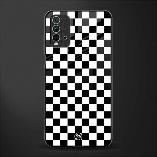 black & white check pattern glass case for redmi 9 power image