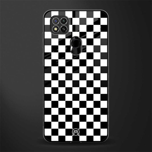 black & white check pattern glass case for poco c31 image