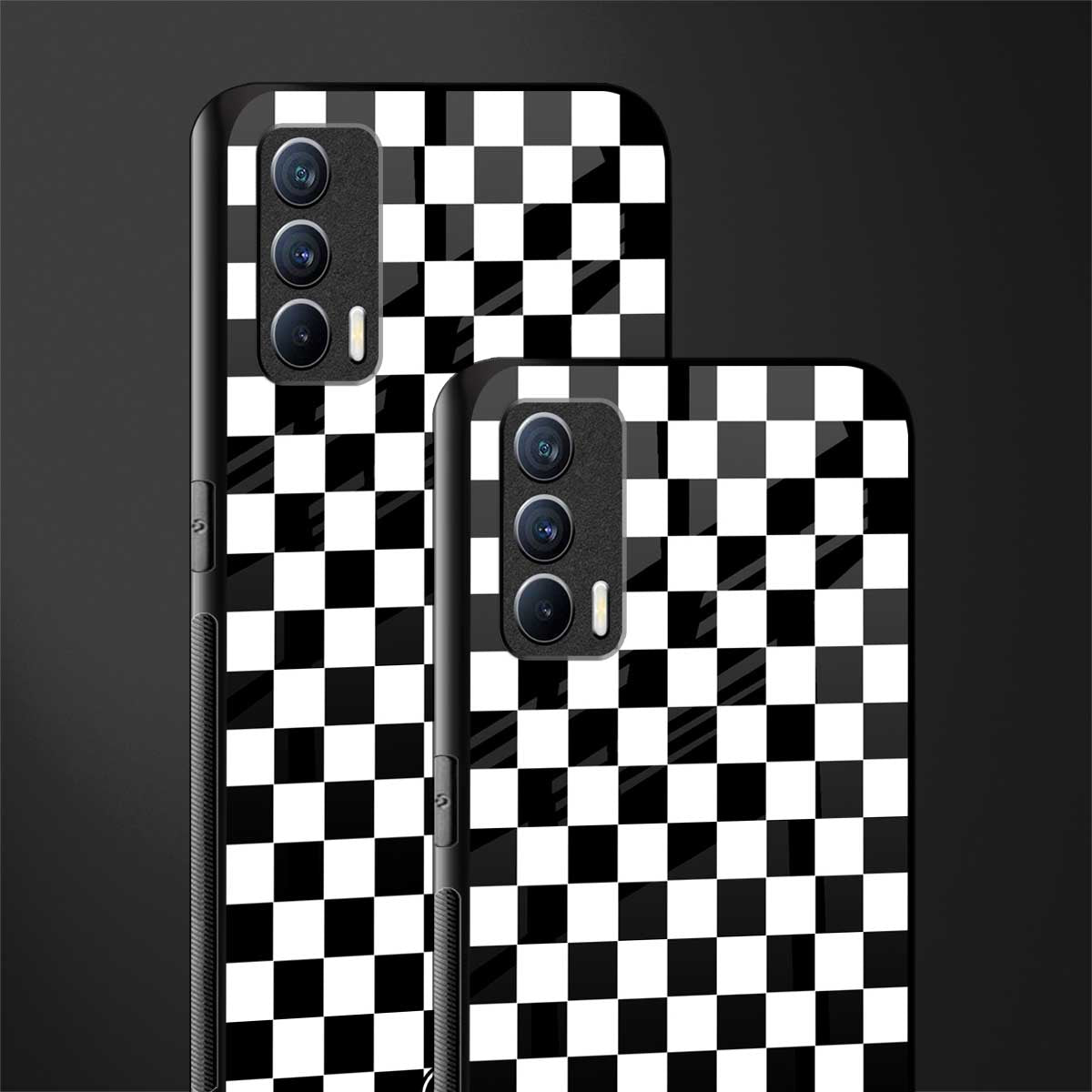 black & white check pattern glass case for realme x7 image-2