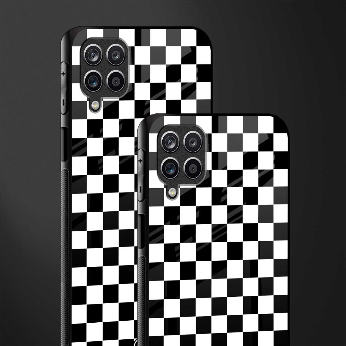 black & white check pattern glass case for samsung galaxy m12 image-2