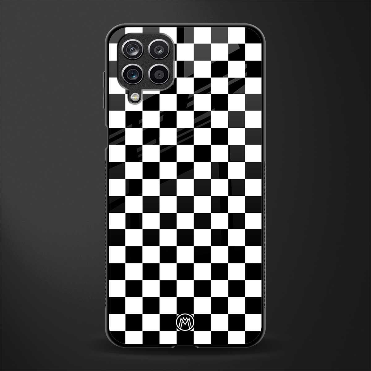 black & white check pattern glass case for samsung galaxy a12 image