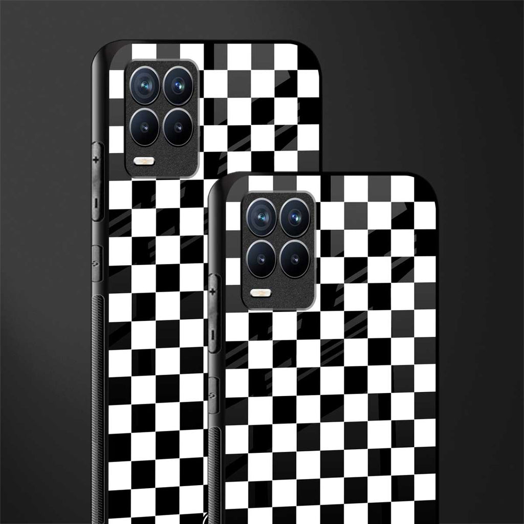 black & white check pattern glass case for realme 8 pro image-2