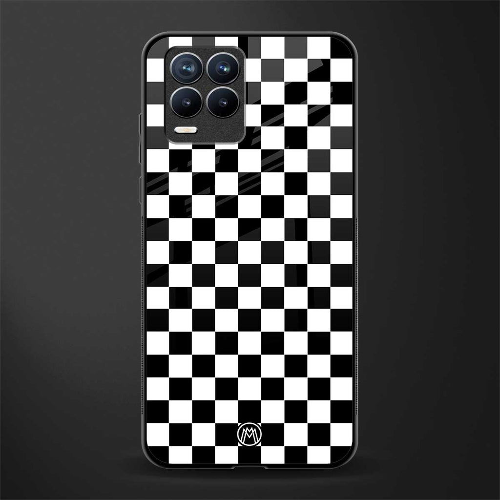 black & white check pattern glass case for realme 8 pro image