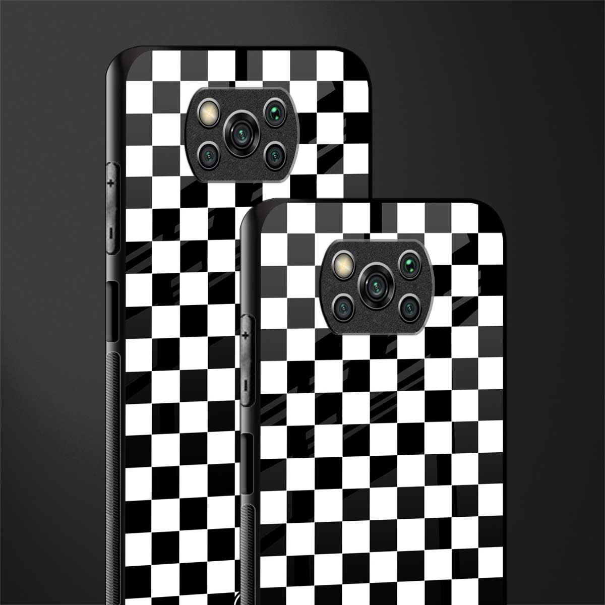 black & white check pattern glass case for poco x3 pro image-2
