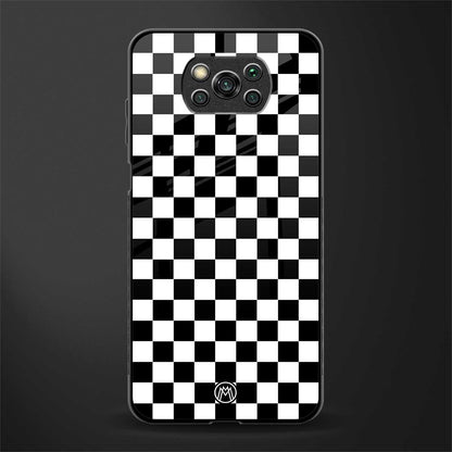black & white check pattern glass case for poco x3 image