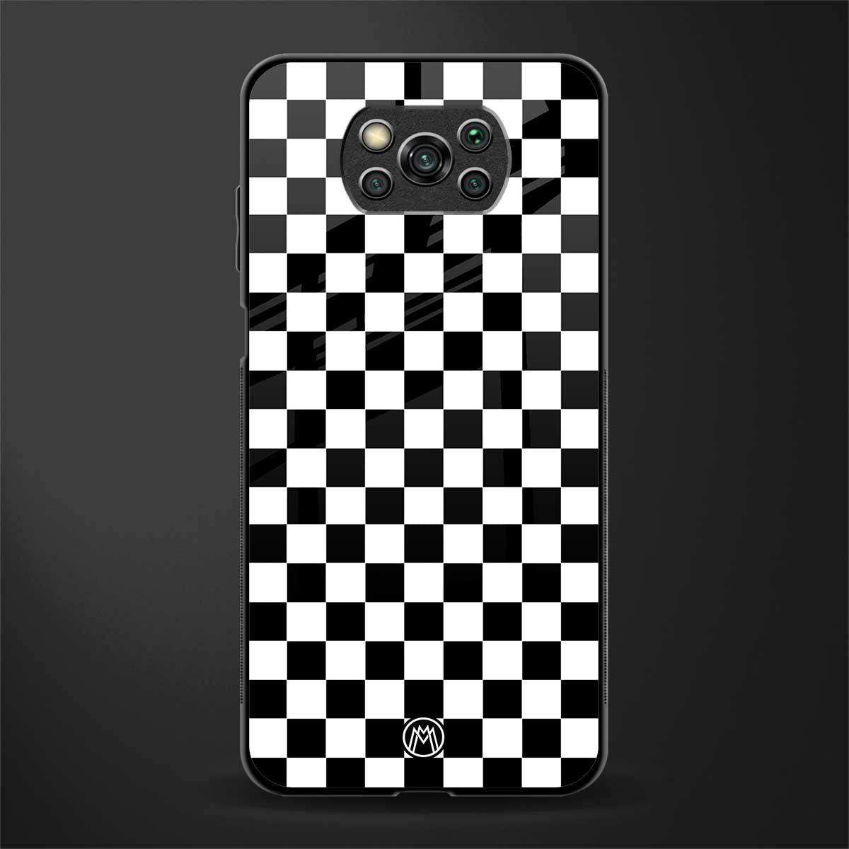 black & white check pattern glass case for poco x3 pro image