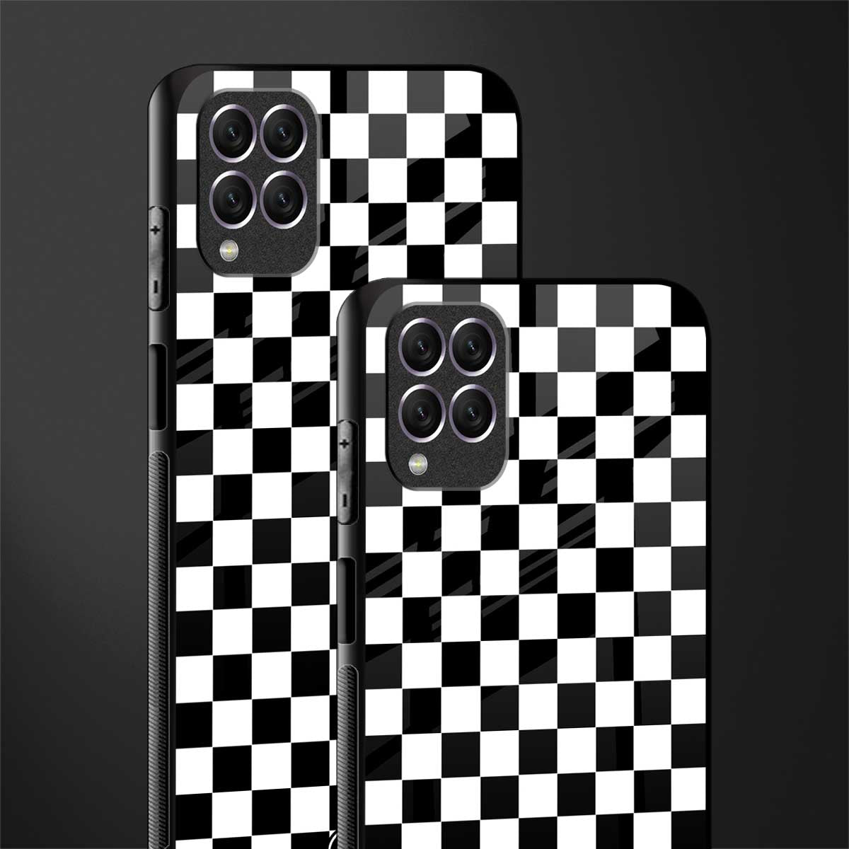 black & white check pattern glass case for samsung galaxy f62 image-2