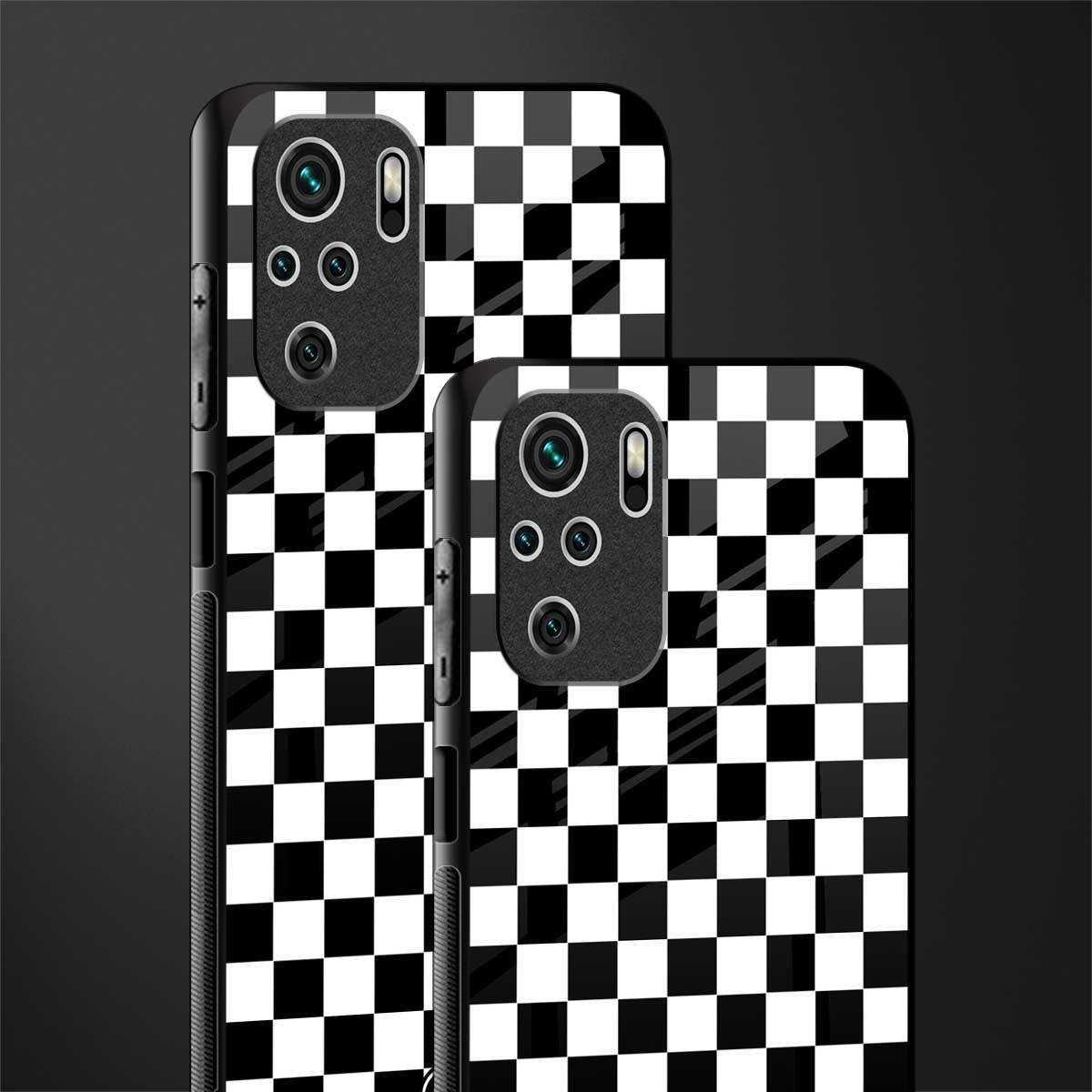 black & white check pattern glass case for redmi note 10 image-2