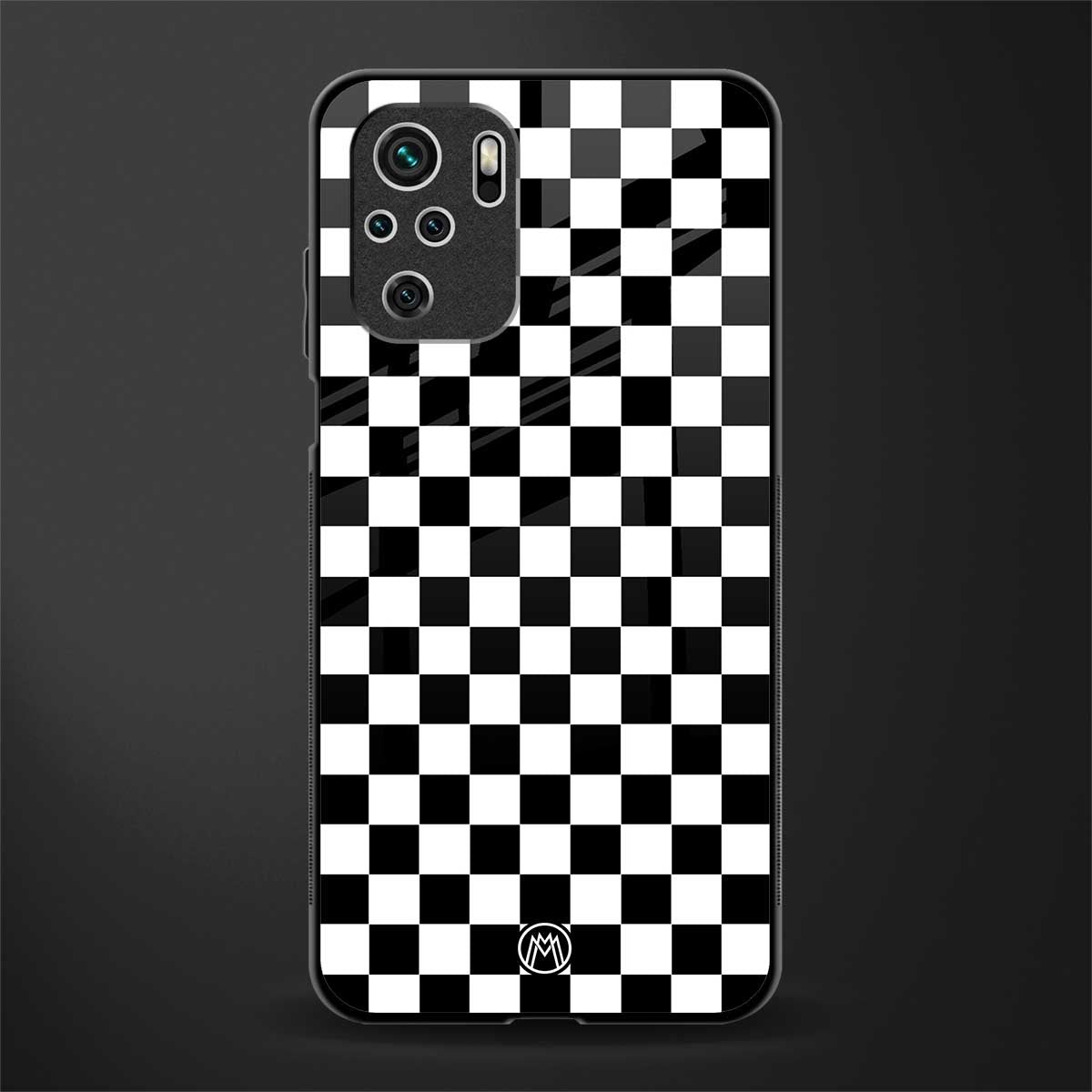 black & white check pattern glass case for redmi note 10s image