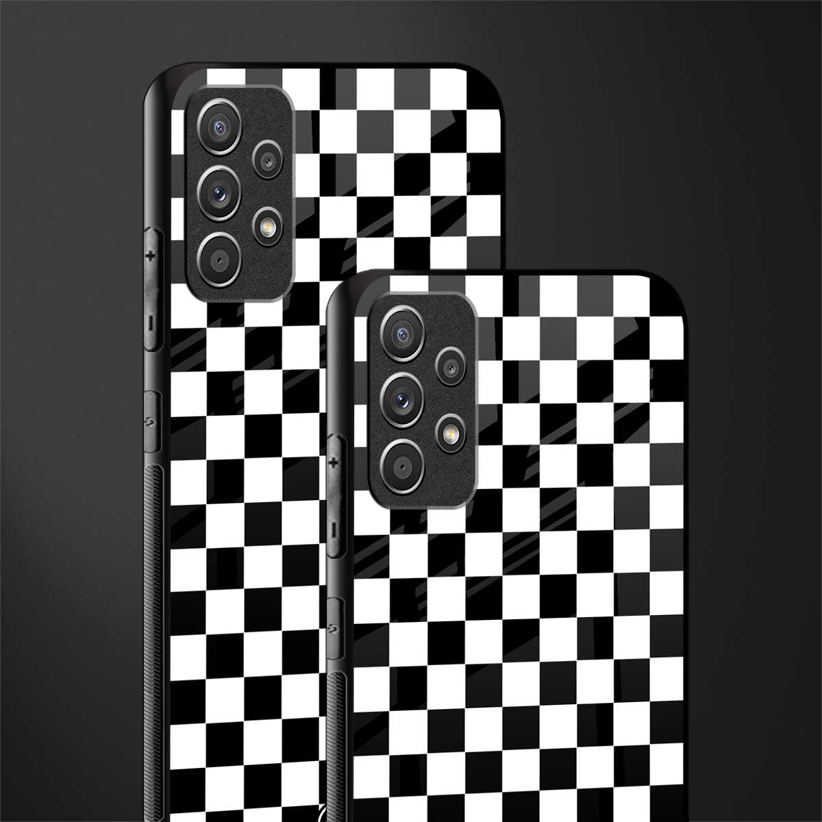 black & white check pattern glass case for samsung galaxy a52 image-2