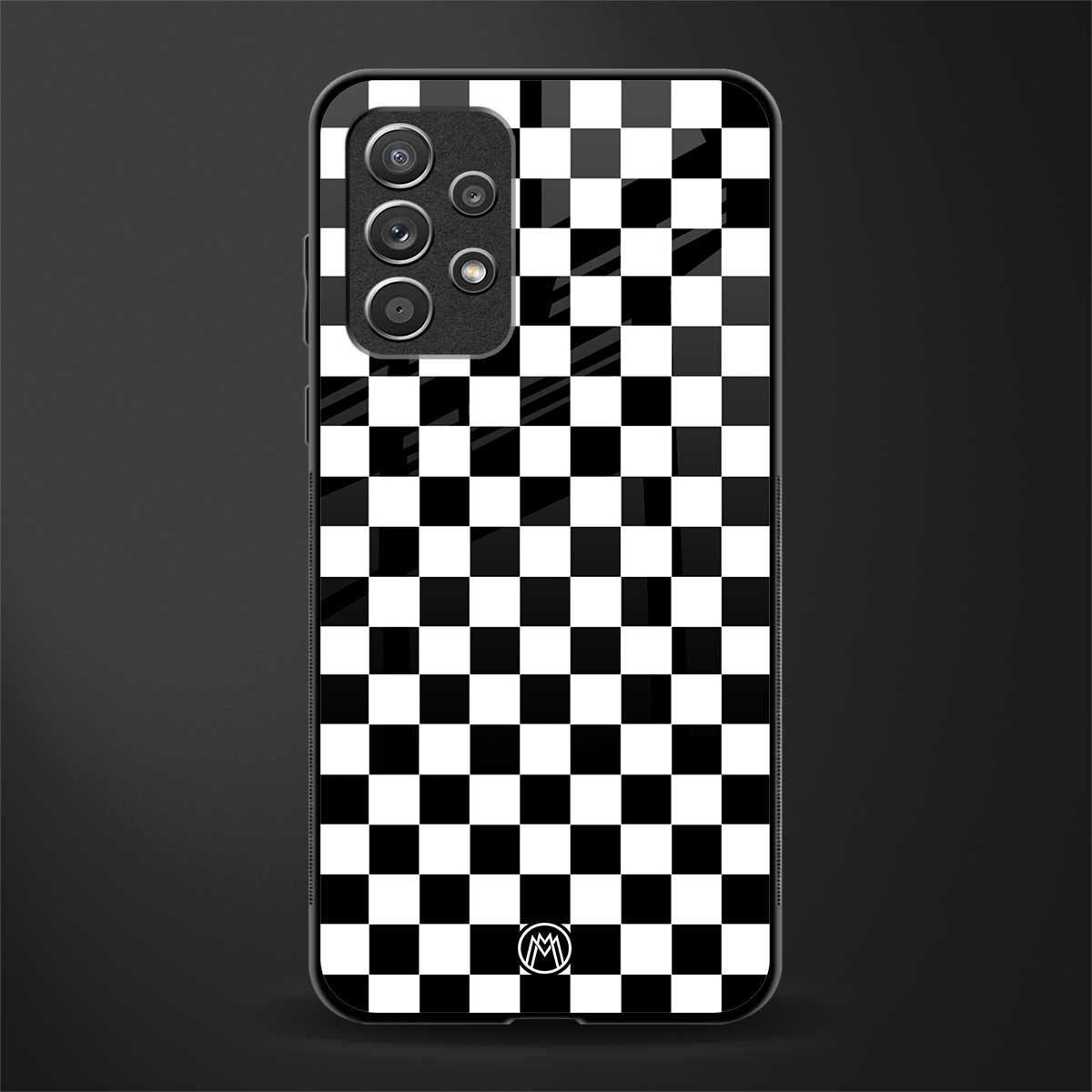 black & white check pattern glass case for samsung galaxy a52 image