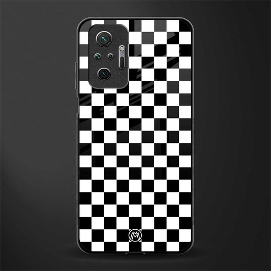 black & white check pattern glass case for redmi note 10 pro image