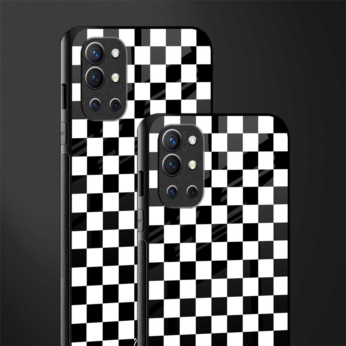 black & white check pattern glass case for oneplus 9r image-2