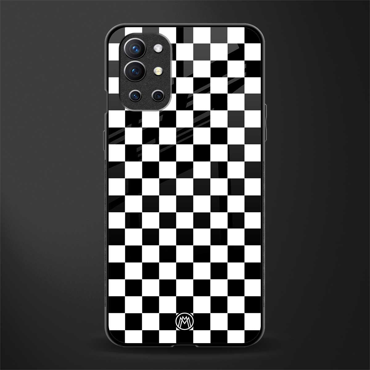 black & white check pattern glass case for oneplus 9r image
