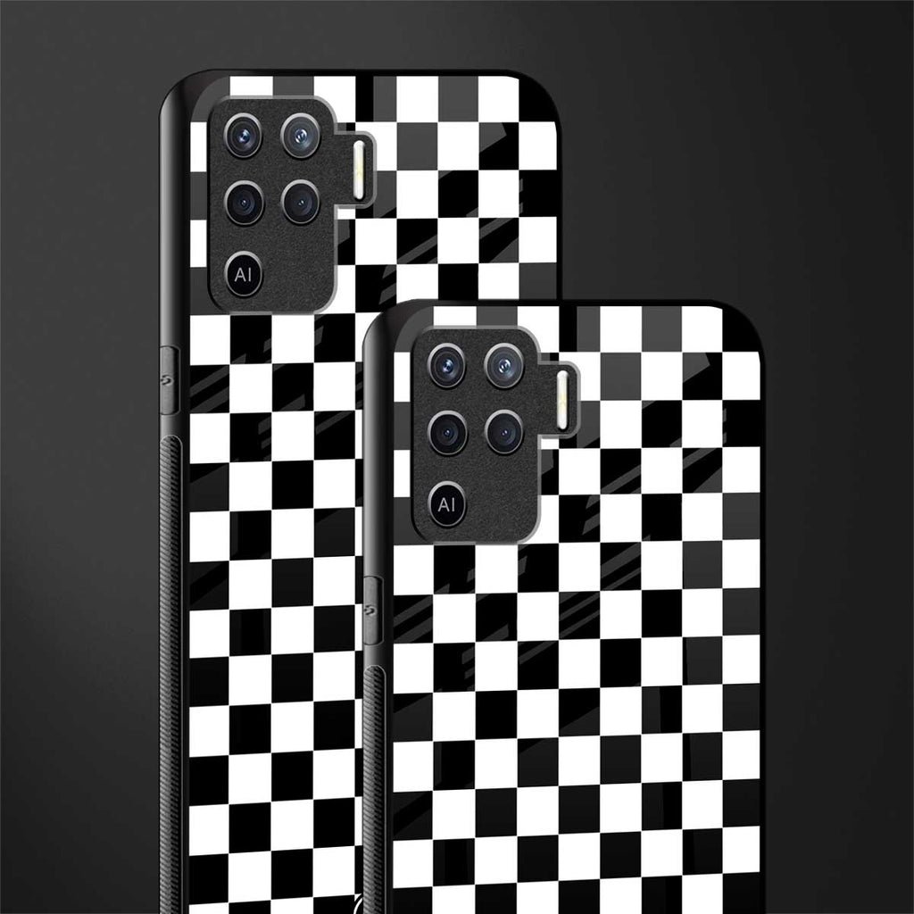 black & white check pattern glass case for oppo f19 pro image-2