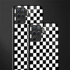 black & white check pattern glass case for oppo f19 pro image-2