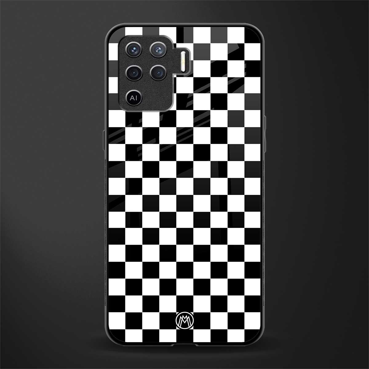 black & white check pattern glass case for oppo f19 pro image