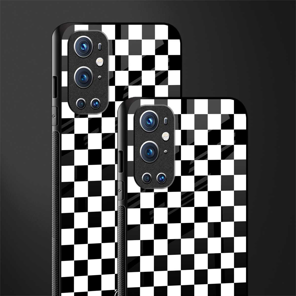 black & white check pattern glass case for oneplus 9 pro image-2