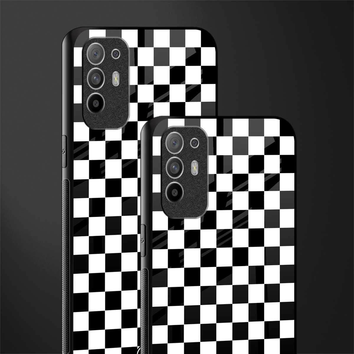 black & white check pattern glass case for oppo f19 pro plus image-2