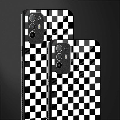 black & white check pattern glass case for oppo f19 pro plus image-2
