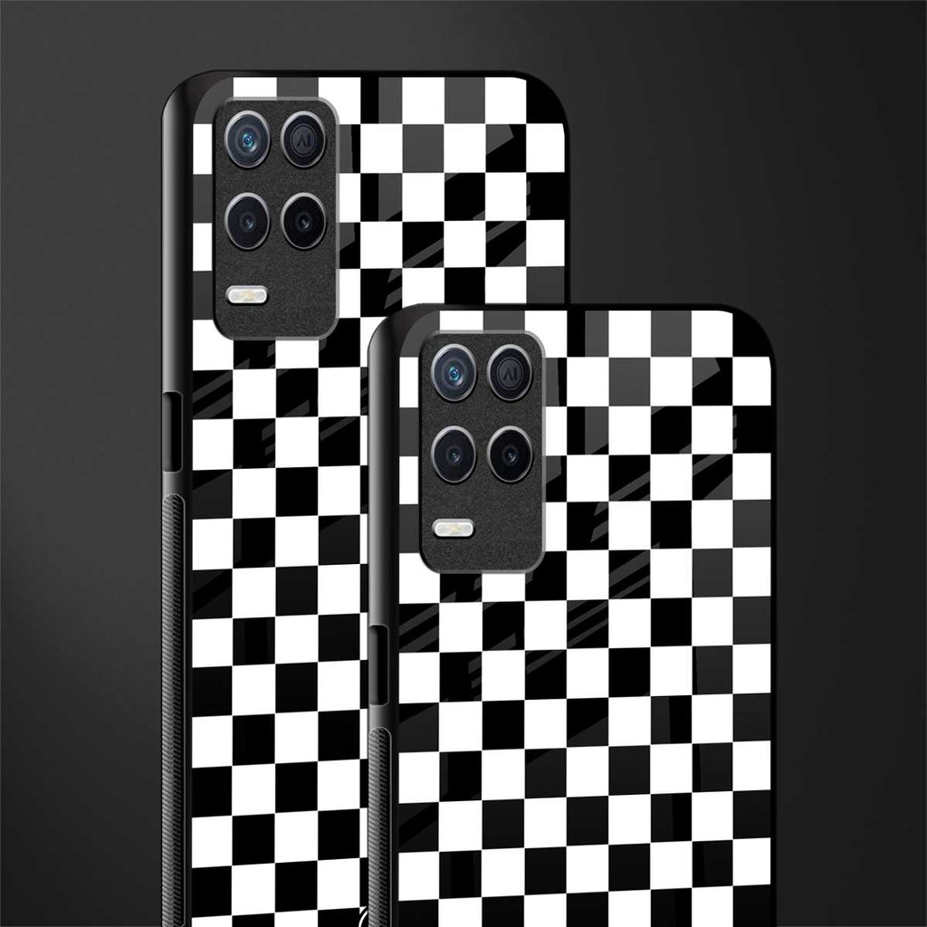 black & white check pattern glass case for realme narzo 30 5g image-2
