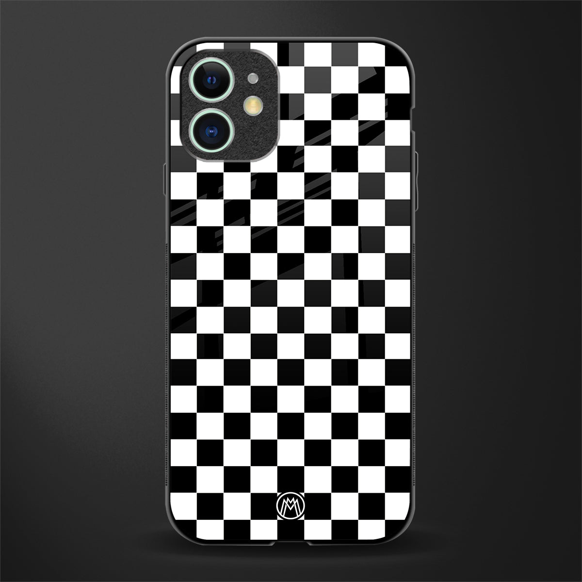 black & white check pattern glass case for iphone 12 image