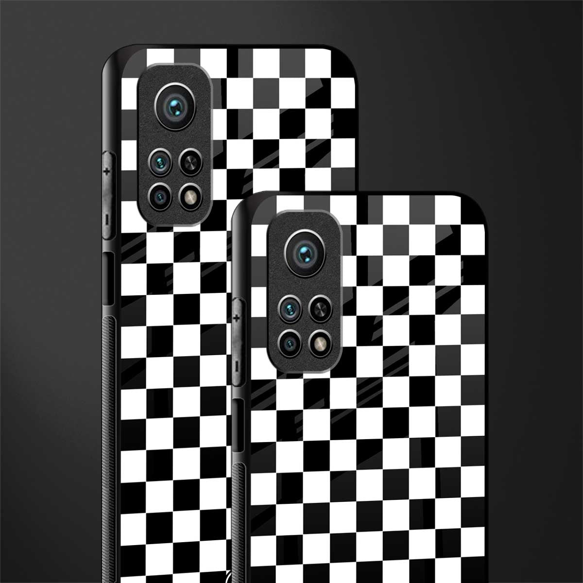 black & white check pattern glass case for mi 10t 5g image-2