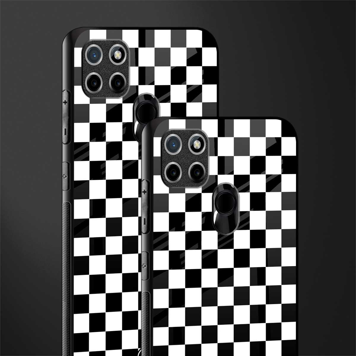 black & white check pattern glass case for realme c21 image-2