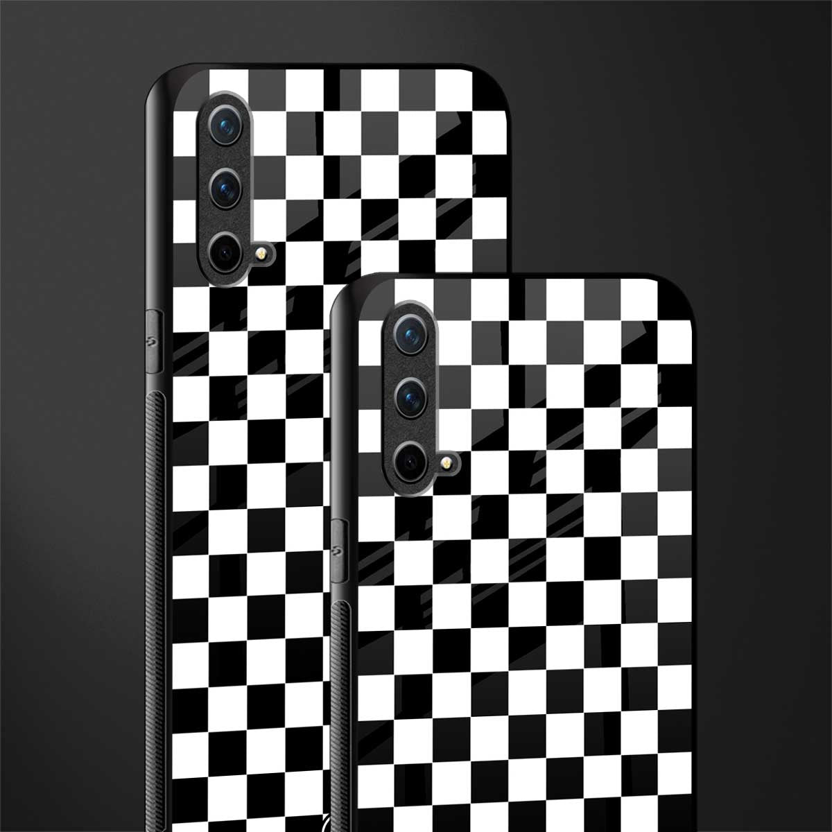 black & white check pattern glass case for oneplus nord ce 5g image-2