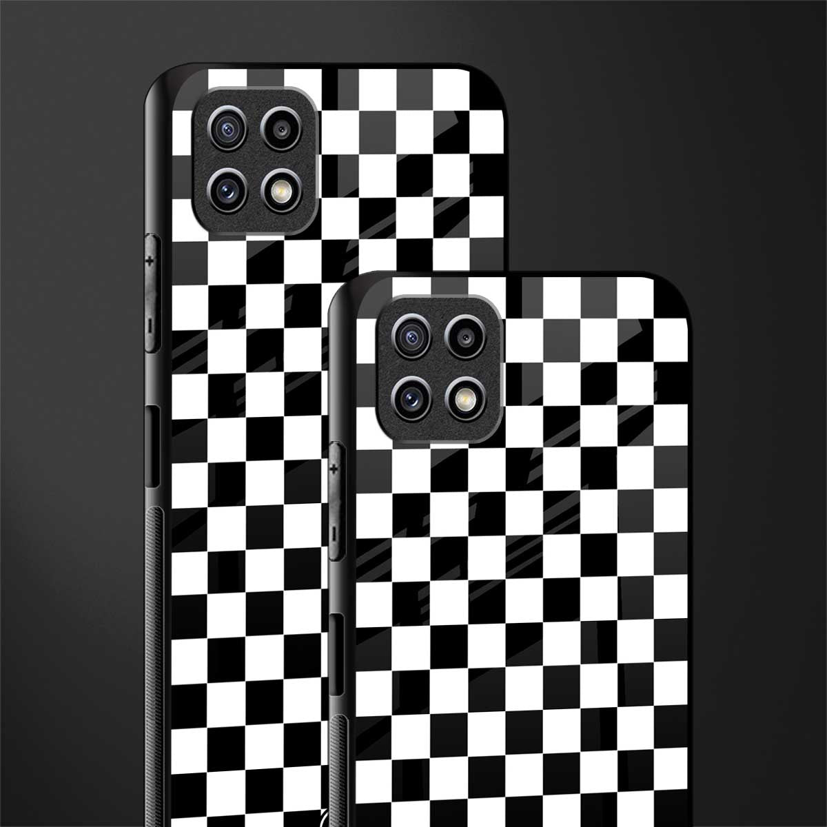 black & white check pattern glass case for samsung galaxy a22 5g image-2