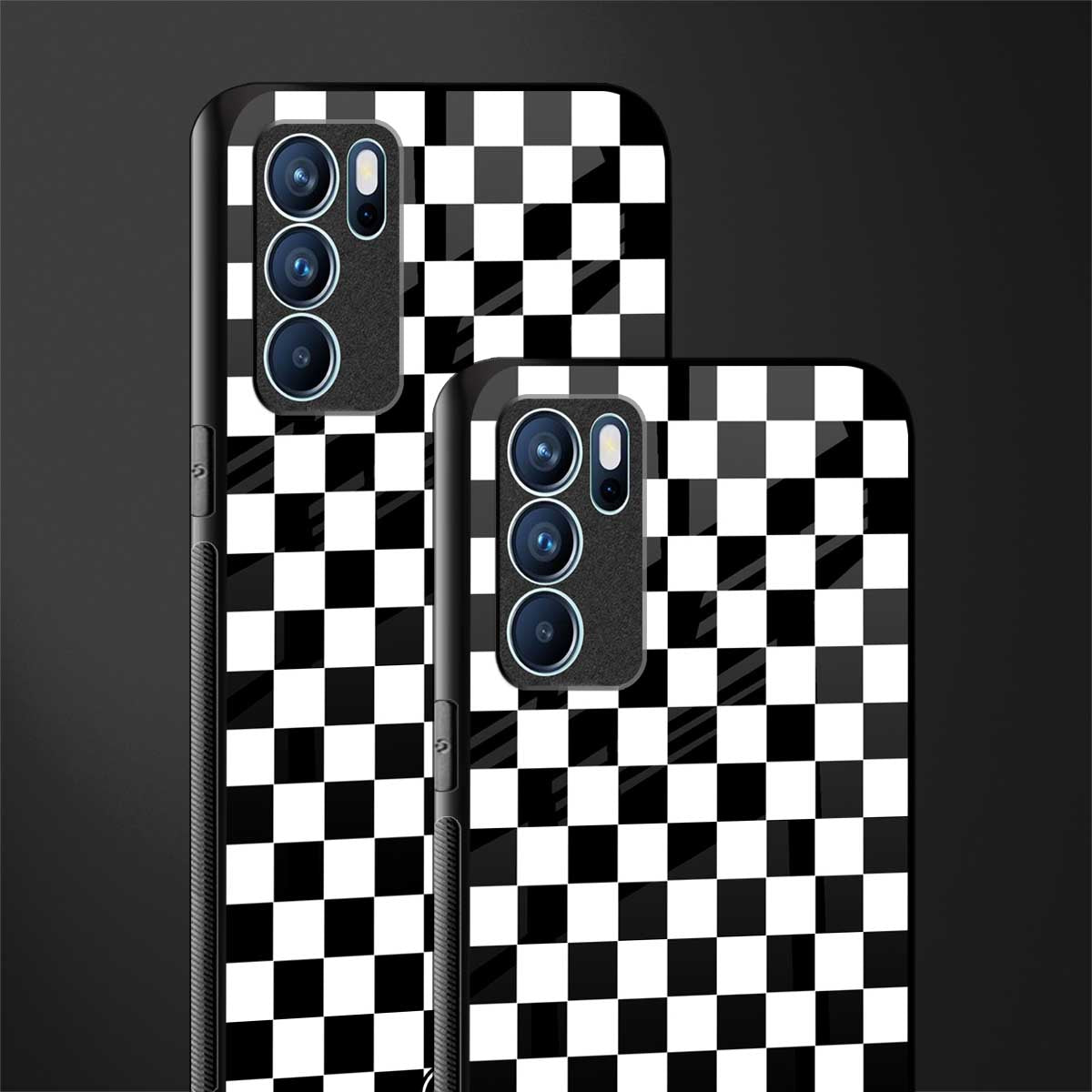 black & white check pattern glass case for oppo reno6 5g image-2