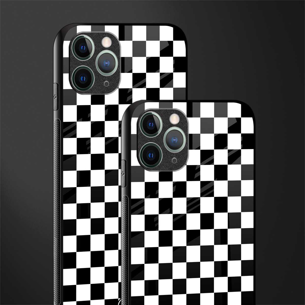 black & white check pattern glass case for iphone 11 pro image-2