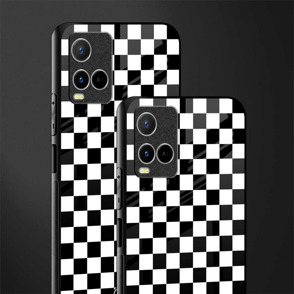 black & white check pattern glass case for vivo y21 image-2