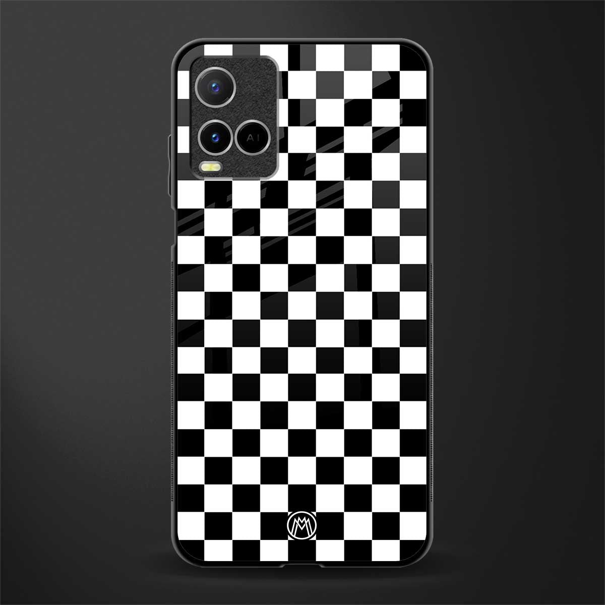 black & white check pattern glass case for vivo y21t image