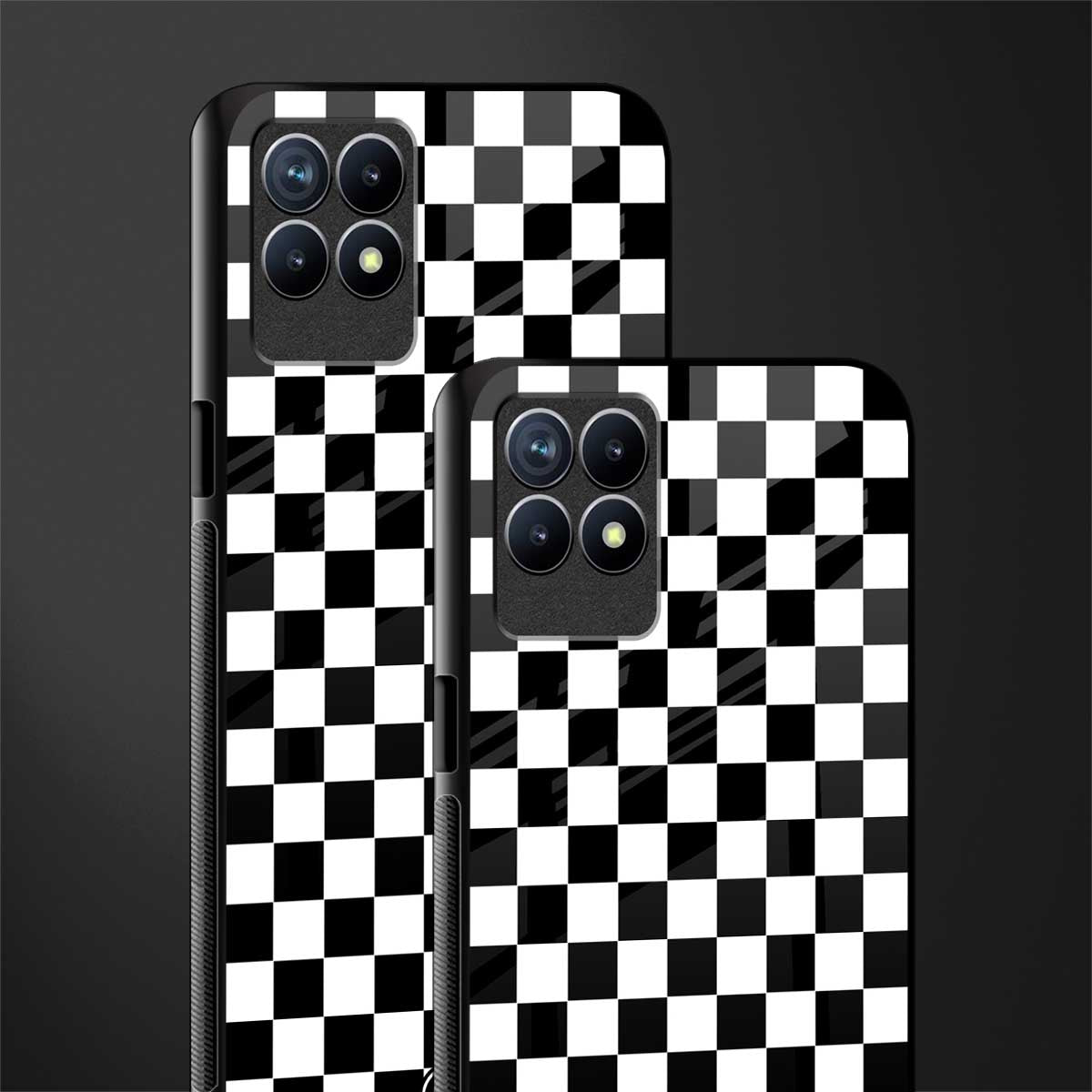 black & white check pattern glass case for realme 8i image-2