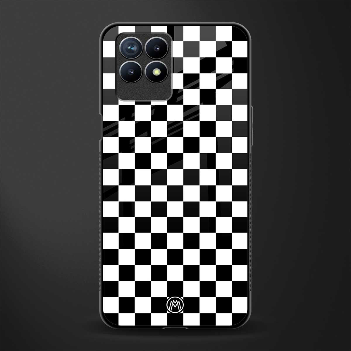 black & white check pattern glass case for realme 8i image