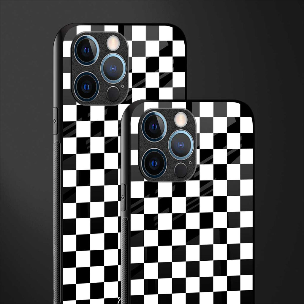 black & white check pattern glass case for iphone 12 pro image-2