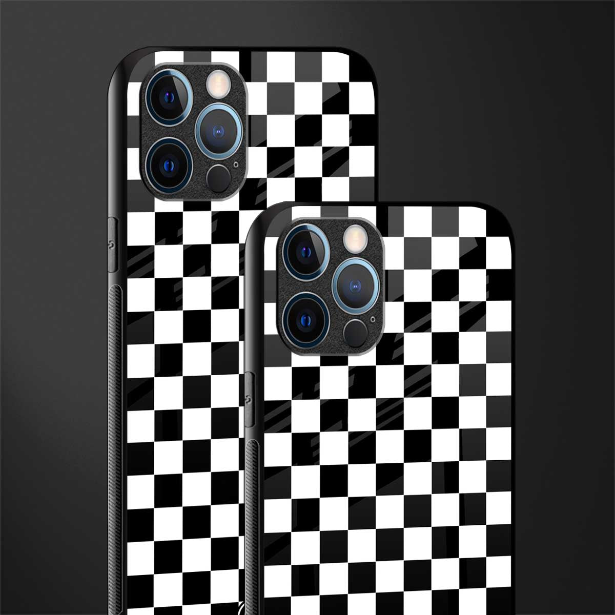black & white check pattern glass case for iphone 12 pro max image-2