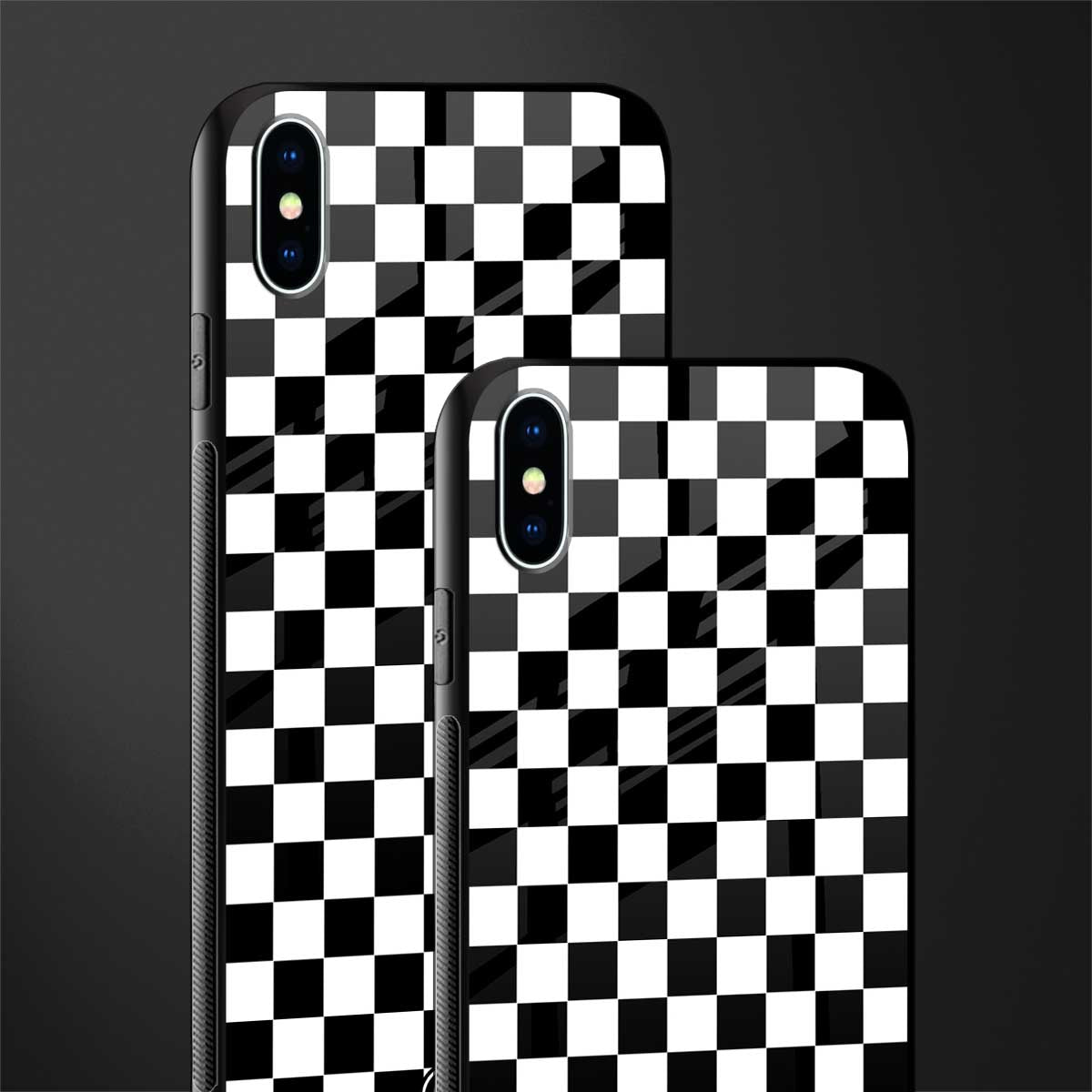 black & white check pattern glass case for iphone xs max image-2