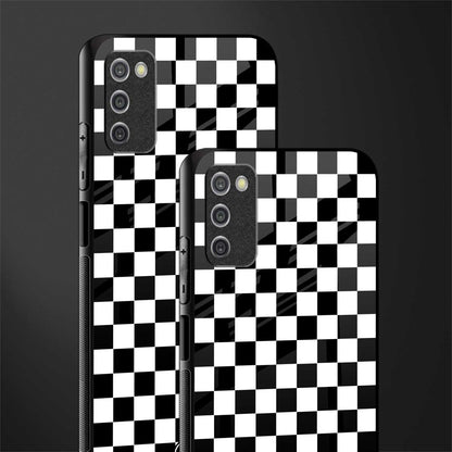black & white check pattern glass case for samsung galaxy a03s image-2