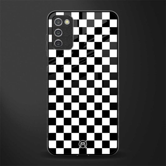 black & white check pattern glass case for samsung galaxy a03s image