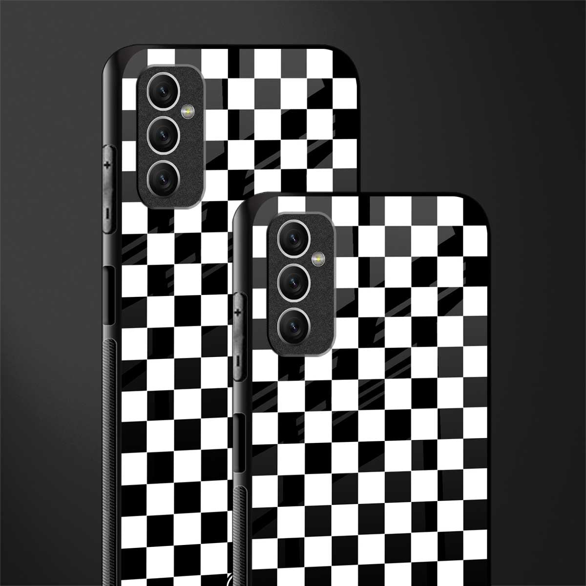 black & white check pattern glass case for samsung galaxy m52 5g image-2
