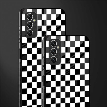 black & white check pattern glass case for samsung galaxy m52 5g image-2