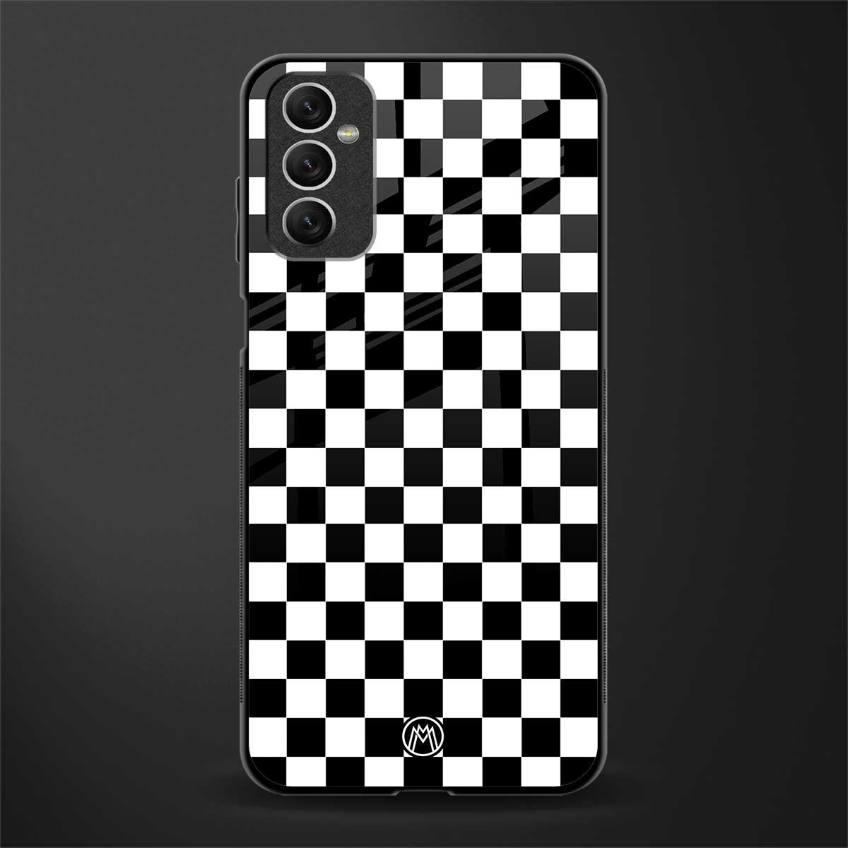 black & white check pattern glass case for samsung galaxy m52 5g image