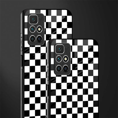 black & white check pattern glass case for redmi 10 prime image-2